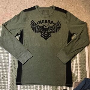 Express Olive Long Sleeve Tee with Black Graphic